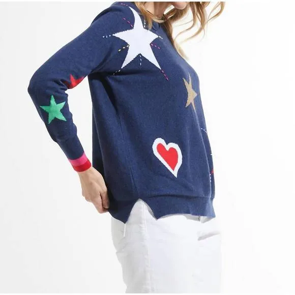 NEW ZAKET &amp; PLOVER hearts and stars sweater in denim