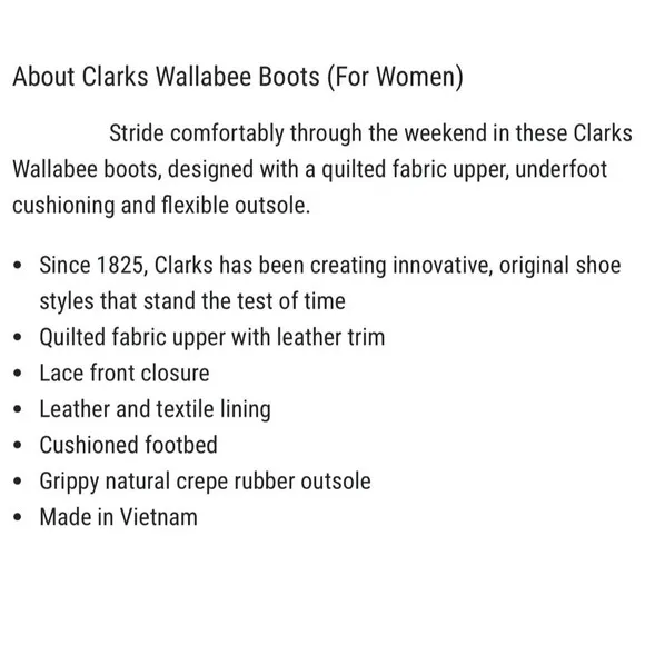 NIB Clarks Wallabee Womens 8M 39 Black Quilted Boots