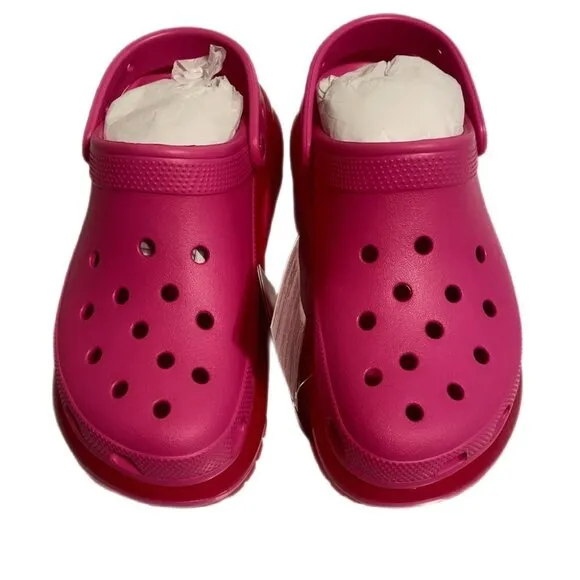 NIB Crocs Pink Mega Crush Embossed Logo Clogs rubber slip-on loafers sandals 8