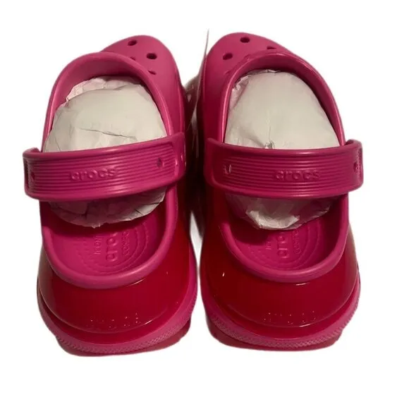 NIB Crocs Pink Mega Crush Embossed Logo Clogs rubber slip-on loafers sandals 8