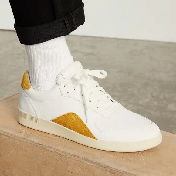 NIB Everlane The ReLeather Court Sneakers in White/Mustard Size W13 M11