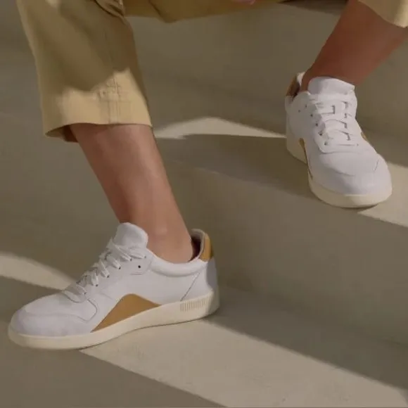NIB Everlane The ReLeather Court Sneakers in White/Mustard Size W13 M11
