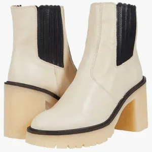 NIB Free People James Chelsea White Cream Black Leather Boots Size 7.5-8 /EU 38