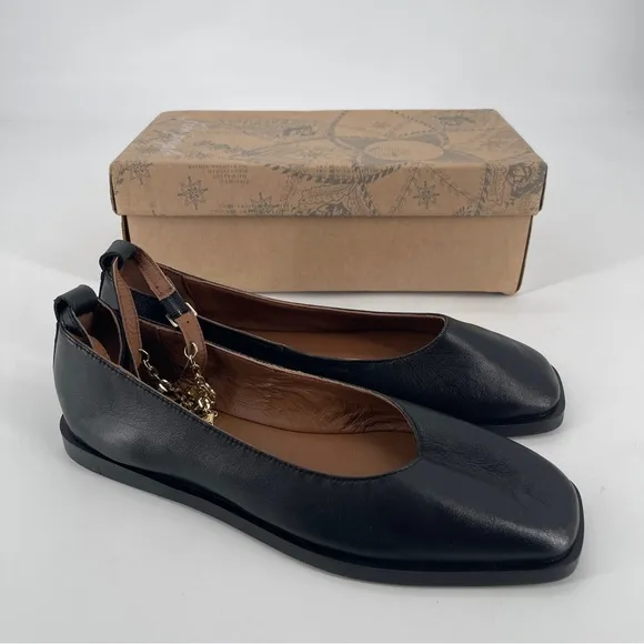 NIB | Free People | Mystic Treasures Black Leather Charm Ankle Strap Ballet Flat