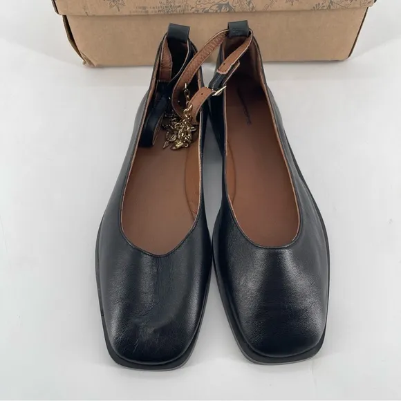 NIB | Free People | Mystic Treasures Black Leather Charm Ankle Strap Ballet Flat