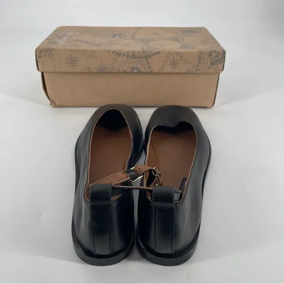 NIB | Free People | Mystic Treasures Black Leather Charm Ankle Strap Ballet Flat