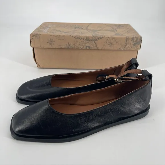 NIB | Free People | Mystic Treasures Black Leather Charm Ankle Strap Ballet Flat