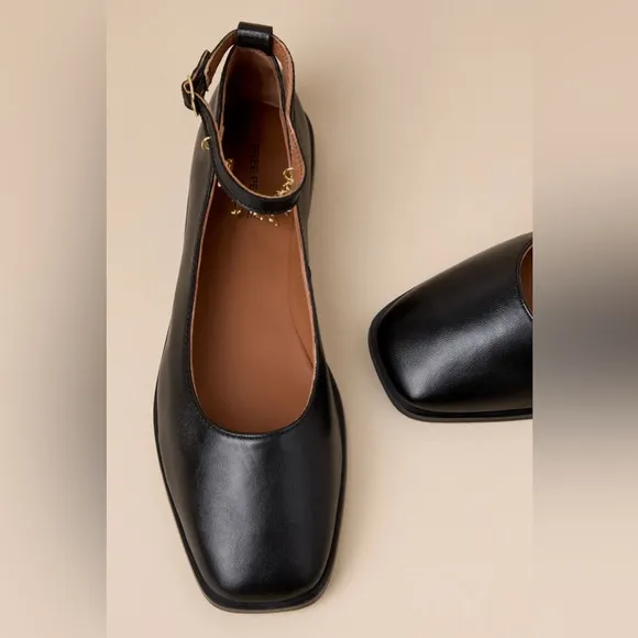NIB | Free People | Mystic Treasures Black Leather Charm Ankle Strap Ballet Flat