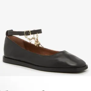 NIB New Free People Black Mystic Treasures Ballet Flat w/Charms. Sz 7 Mary Jane
