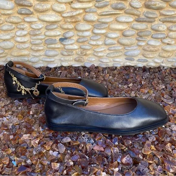 NIB New Free People Black Mystic Treasures Ballet Flat w/Charms. Sz 7 Mary Jane