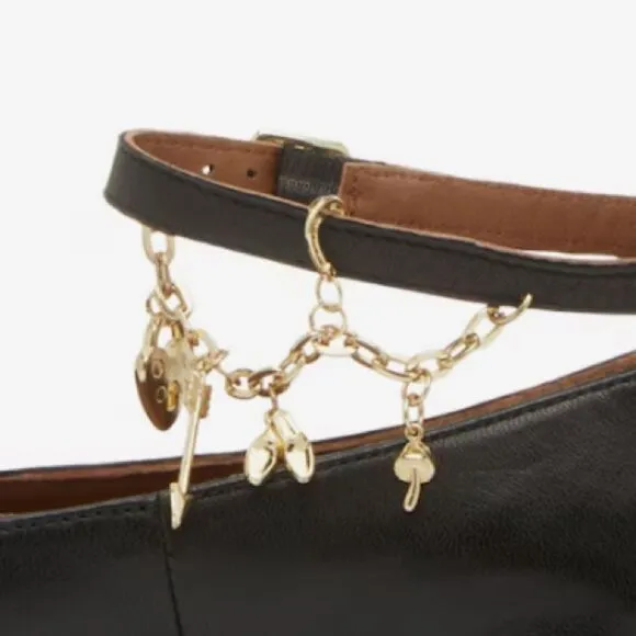 NIB New Free People Black Mystic Treasures Ballet Flat w/Charms. Sz 7 Mary Jane