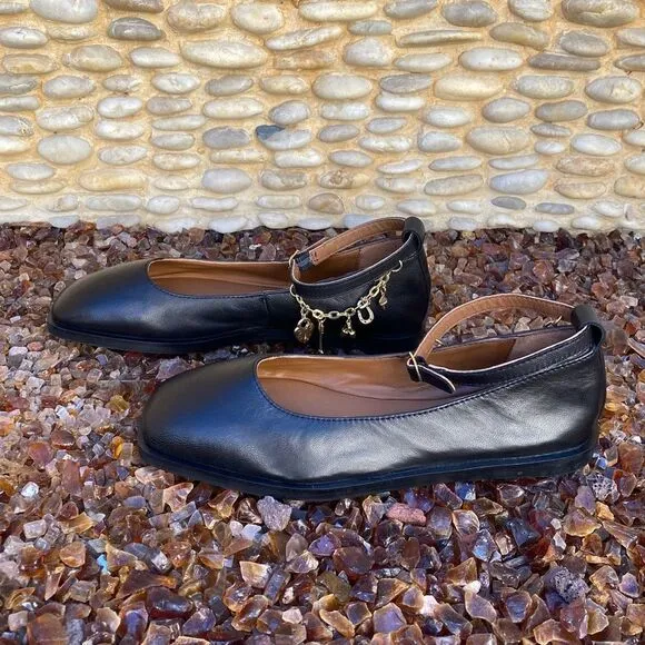 NIB New Free People Black Mystic Treasures Ballet Flat w/Charms. Sz 7 Mary Jane