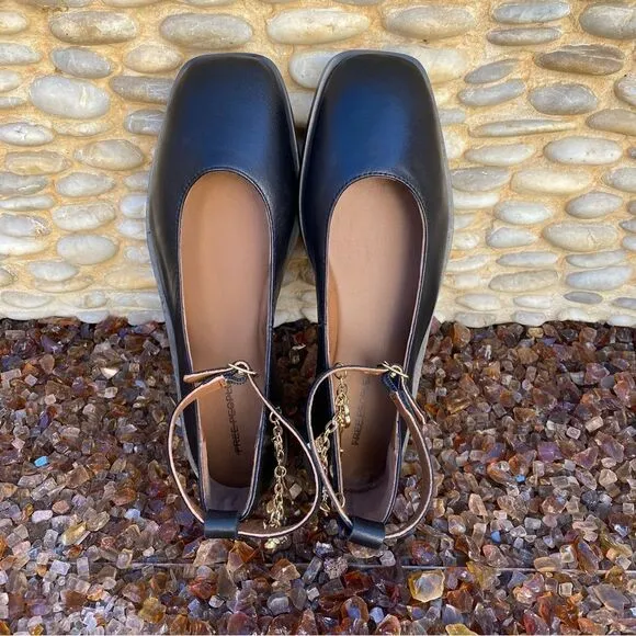 NIB New Free People Black Mystic Treasures Ballet Flat w/Charms. Sz 7 Mary Jane