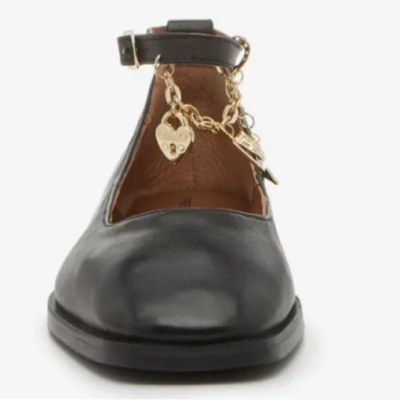 NIB New Free People Black Mystic Treasures Ballet Flat w/Charms. Sz 7 Mary Jane