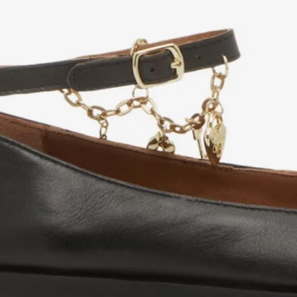 NIB New Free People Black Mystic Treasures Ballet Flat w/Charms. Sz 7 Mary Jane