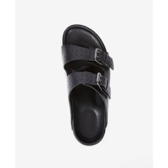 NIB THE KOOPLES MEN’S BLACK LEATHER SANDALS Double Strap, Slides, FR 44/US 10