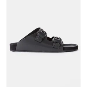 NIB THE KOOPLES MEN’S BLACK LEATHER SANDALS Double Strap, Slides, FR 44/US 10