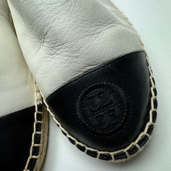 NIB Tory Burch Women's Color Block Black/Ivory Rope Bottom Espadrille Flats 10.5