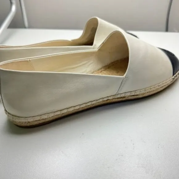 NIB Tory Burch Women's Color Block Black/Ivory Rope Bottom Espadrille Flats 10.5