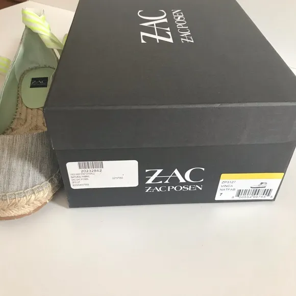 NIB ZAC Zac Posen Vinca Gray Tan Flat Espadrille Striped Neon Yellow Ankle Tie 7