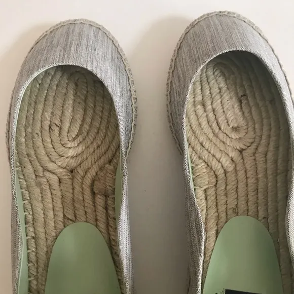 NIB ZAC Zac Posen Vinca Gray Tan Flat Espadrille Striped Neon Yellow Ankle Tie 7