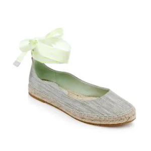 NIB ZAC Zac Posen Vinca Gray Tan Flat Espadrille Striped Neon Yellow Ankle Tie 7
