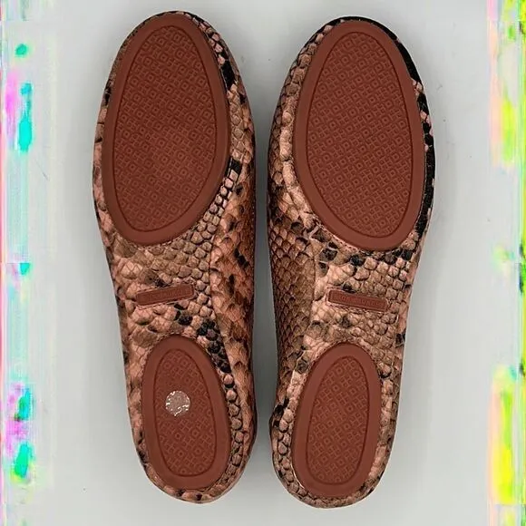 NIB Tory Burch Pink Minnie Travel Snake Print Leather Reva Ballet Flats Size 6.5
