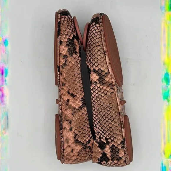 NIB Tory Burch Pink Minnie Travel Snake Print Leather Reva Ballet Flats Size 6.5