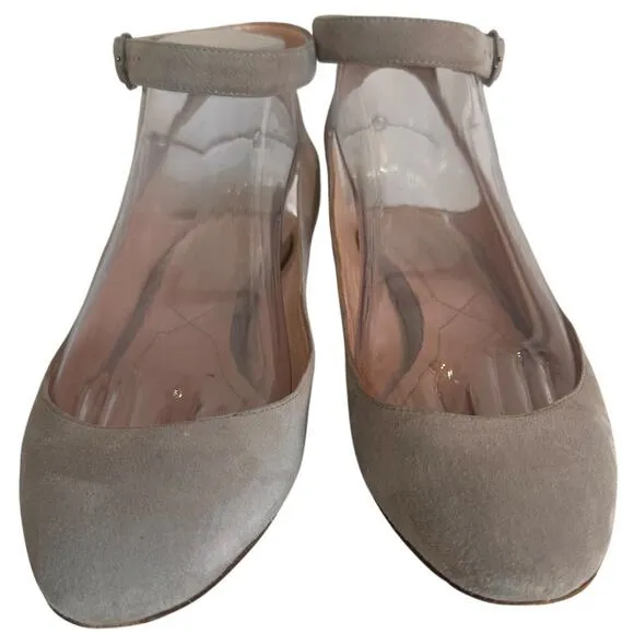 Nicholas Kirkwood Lola Gray Velvet Flats Pearl Heel Sz. 37 Ankle Strap Wedding