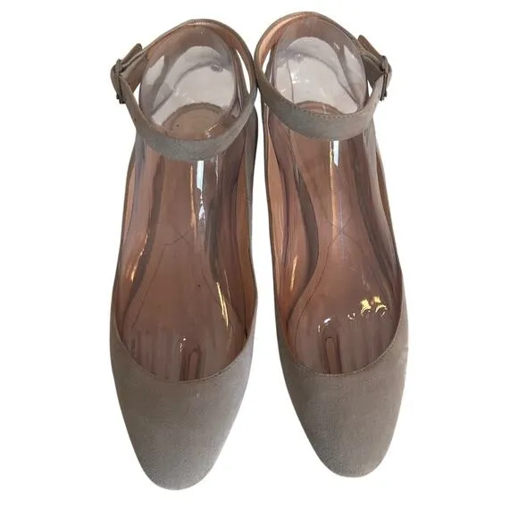 Nicholas Kirkwood Lola Gray Velvet Flats Pearl Heel Sz. 37 Ankle Strap Wedding