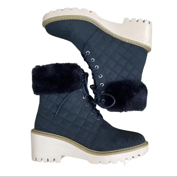 Nicole Miller Black Latte Quilted Boots Size 8.5