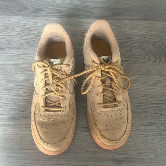 Nike Air Force 1 Tan Suede Sneakers LaceUp Boys 6Y Womens 8