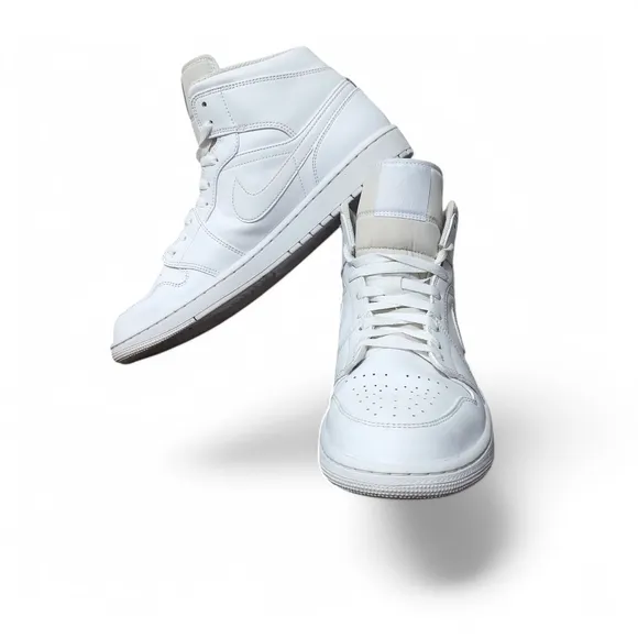 Nike Air Jordan 1 Mid Triple White Basketball Sneakers Men's Size 13