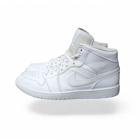 Nike Air Jordan 1 Mid Triple White Basketball Sneakers Men's Size 13