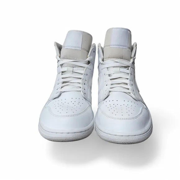 Nike Air Jordan 1 Mid Triple White Basketball Sneakers Men's Size 13