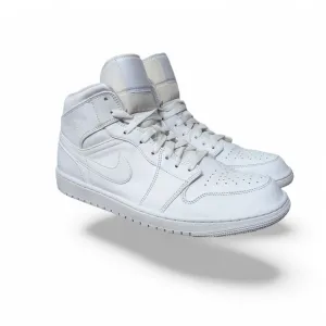 Nike Air Jordan 1 Mid Triple White Basketball Sneakers Men's Size 13