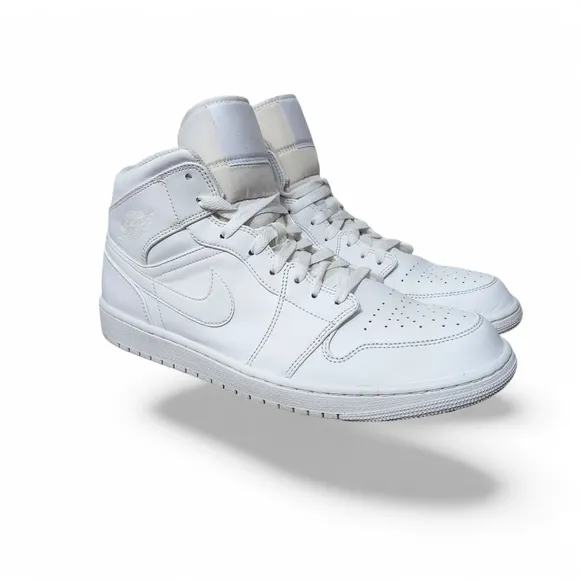 Nike Air Jordan 1 Mid Triple White Basketball Sneakers Men's Size 13