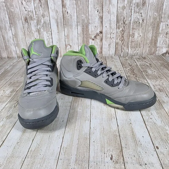 Nike Air Jordan 5 Retro Basketball Shoes Gray Green Sneakers Kids Size 6.5Y