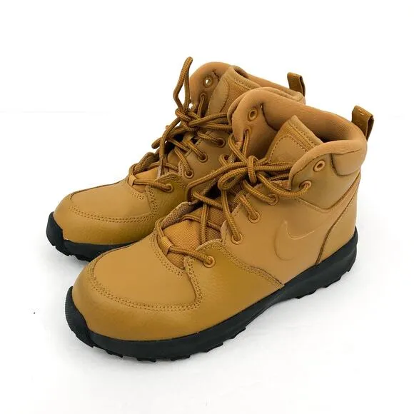 NIKE Kid's Manoa LTR Boots Size 3Y Tan Wheat Leather Lace Up NIB
