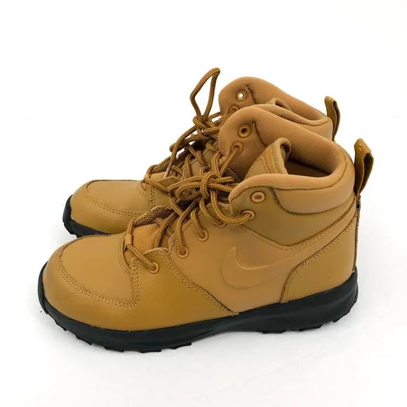 NIKE Kid's Manoa LTR Boots Size 3Y Tan Wheat Leather Lace Up NIB