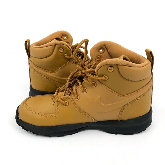 NIKE Kid's Manoa LTR Boots Size 3Y Tan Wheat Leather Lace Up NIB