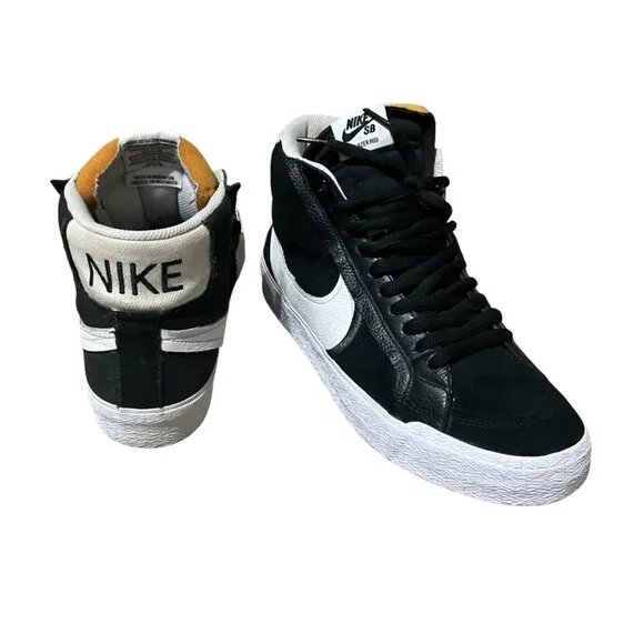 Nike SB Blazer Mid Suede &amp; Leather Black/White High-Top Mens Sneakers Size 11