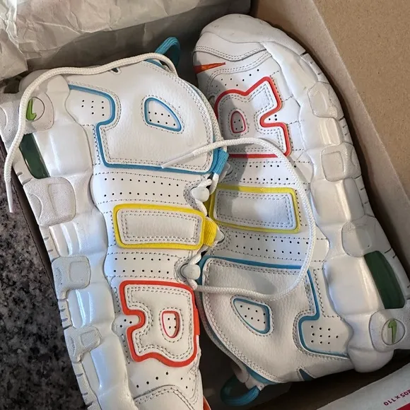 Nike White and Red Sneakers Bold Uptempo Design