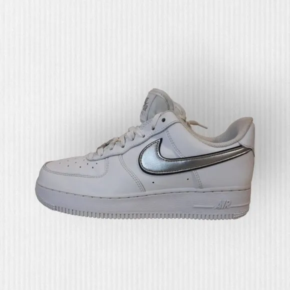 Nike Women's Air Force 1 Low White/Metallic Silver Swoosh, Size 8 Sneakers /Shoe