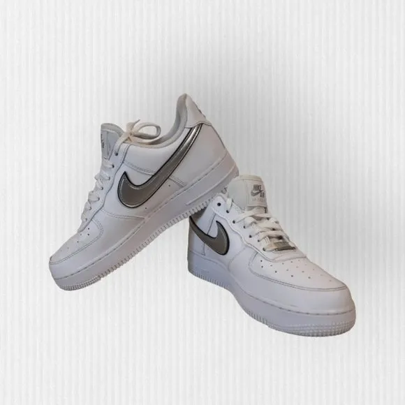 Nike Women's Air Force 1 Low White/Metallic Silver Swoosh, Size 8 Sneakers /Shoe