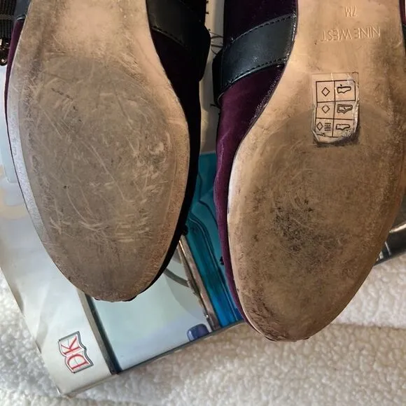 Nine West ballet flats with mini bows maroon velvet with clasp toe strap size 7