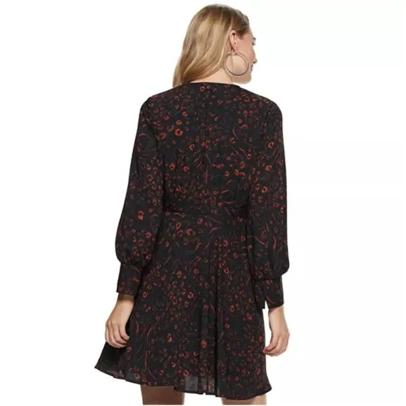 Nine West Long Sleeve Animal Print Wrap Dress XS