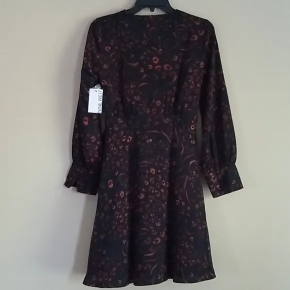 Nine West Long Sleeve Animal Print Wrap Dress XS