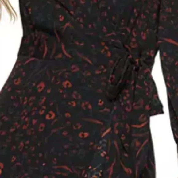 Nine West Long Sleeve Animal Print Wrap Dress XS