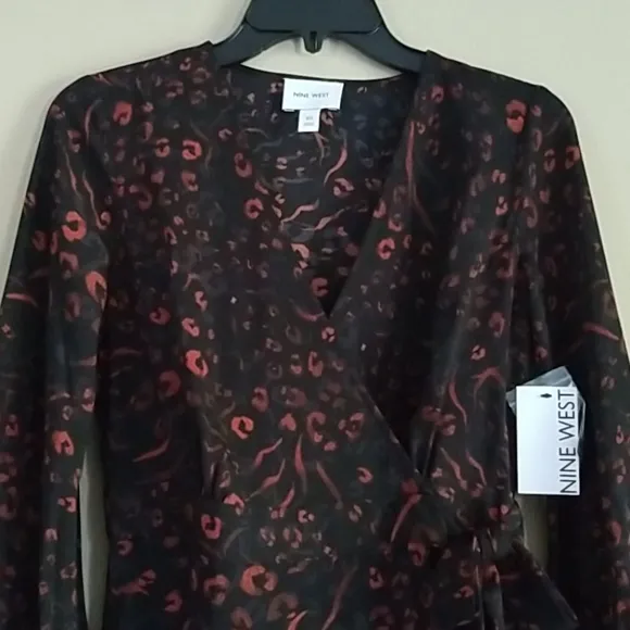 Nine West Long Sleeve Animal Print Wrap Dress XS